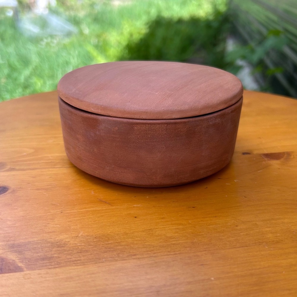 Vintage Redware Lidded Dish Terracotta Red Clay Trinket Box PEI Pottery Handmade